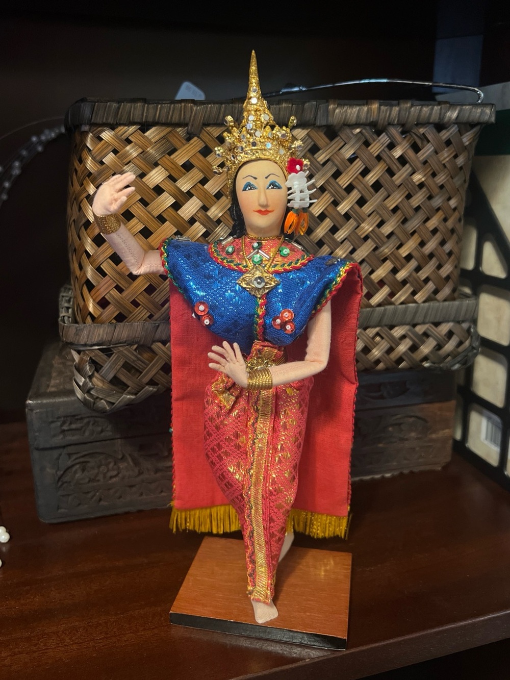 Bangkok Traditional Dancer Doll in Bling Red, Blue & Gold